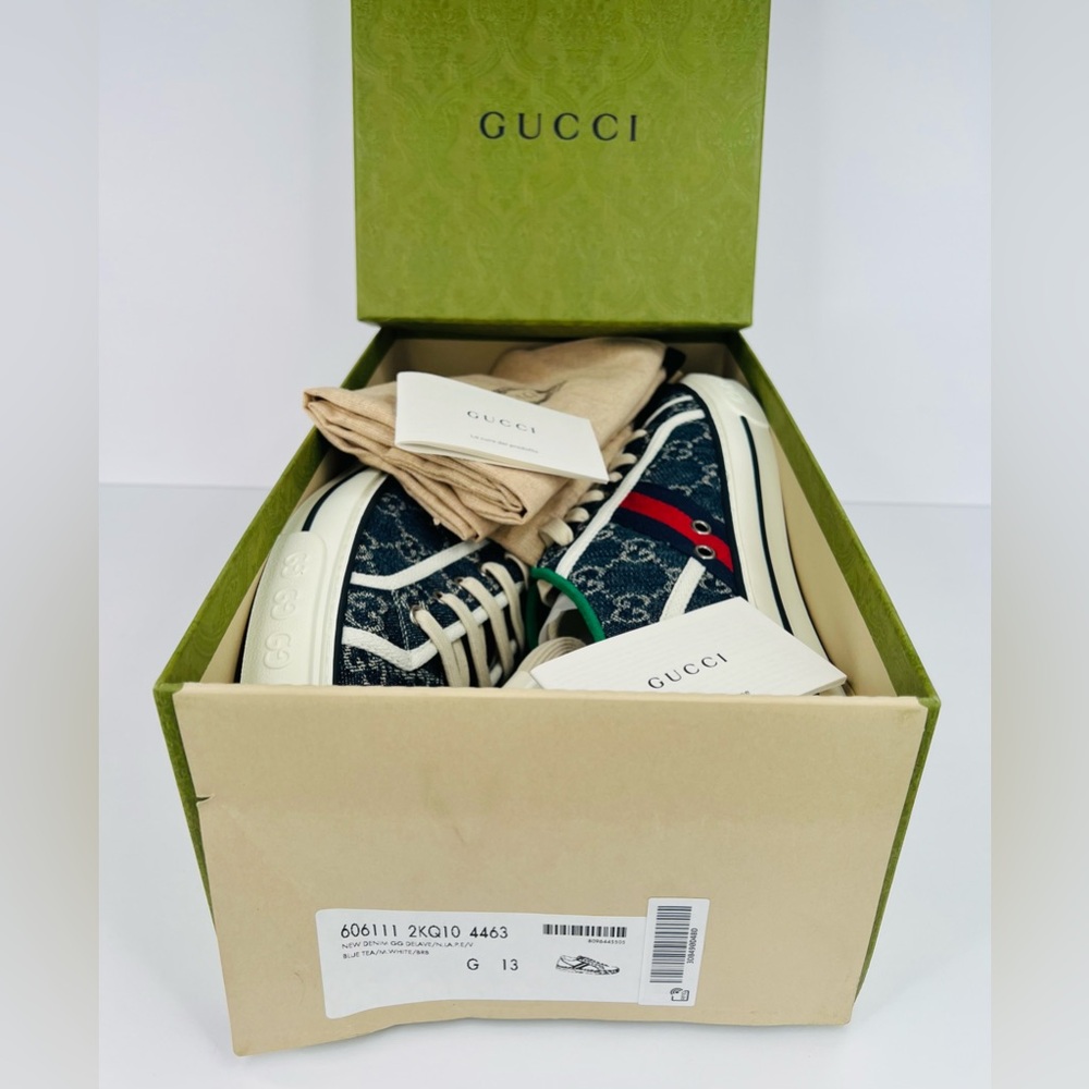 Gucci Tennis 1977 GG Supreme Denim Jacquard Logo Sneaker G 13 - US 13.5 - EU 47 - Picture 2 of 11